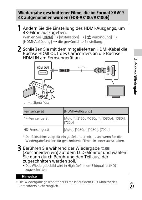 Sony HDR-CX900E - HDR-CX900E Mode d'emploi Allemand