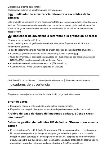 Sony HDR-CX900E - HDR-CX900E Manuel d'aide (version imprimable) Espagnol