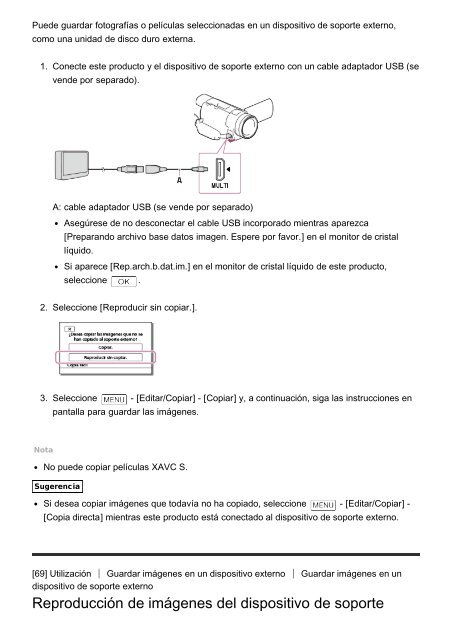 Sony HDR-CX900E - HDR-CX900E Manuel d'aide (version imprimable) Espagnol