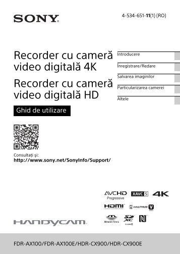 Sony HDR-CX900E - HDR-CX900E Consignes dâutilisation Roumain