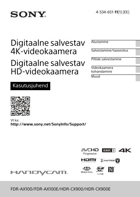 Sony HDR-CX900E - HDR-CX900E Consignes d&rsquo;utilisation Estonien