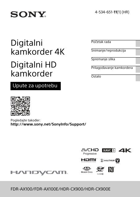 Sony HDR-CX900E - HDR-CX900E Consignes d&rsquo;utilisation Croate
