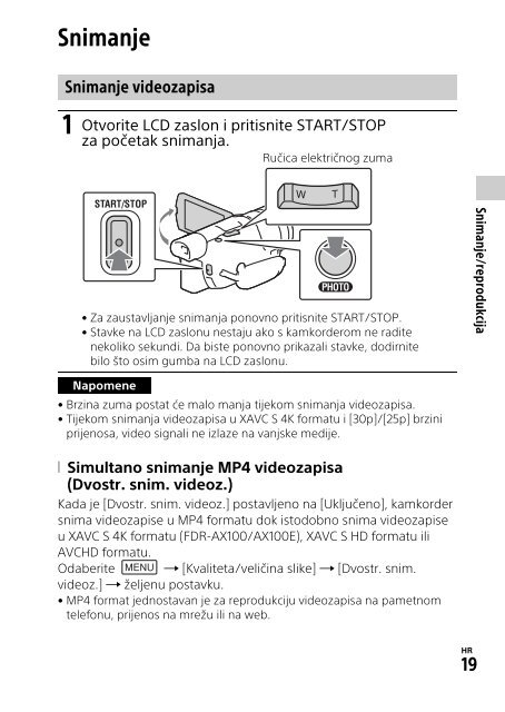 Sony HDR-CX900E - HDR-CX900E Consignes d&rsquo;utilisation Croate