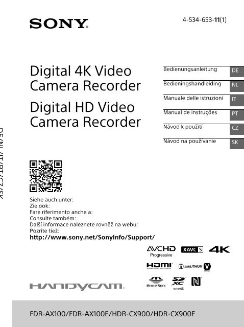 Sony HDR-CX900E - HDR-CX900E Mode d'emploi Italien