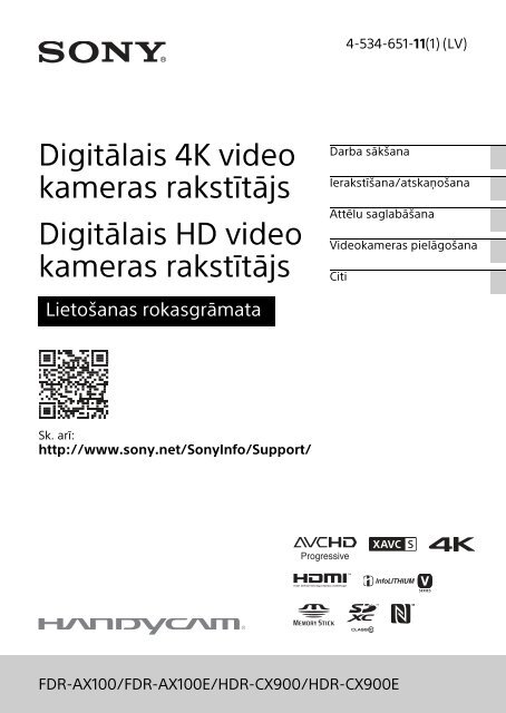 Sony HDR-CX900E - HDR-CX900E Consignes d&rsquo;utilisation Letton