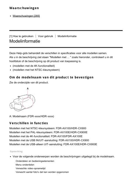 Sony HDR-CX900E - HDR-CX900E Manuel d'aide (version imprimable) N&eacute;erlandais