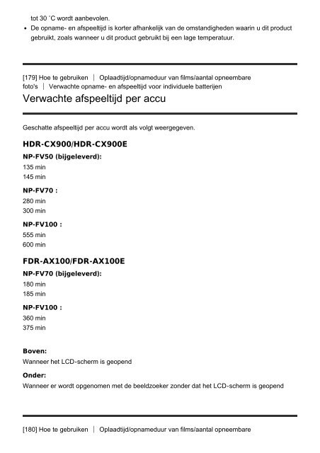 Sony HDR-CX900E - HDR-CX900E Manuel d'aide (version imprimable) N&eacute;erlandais