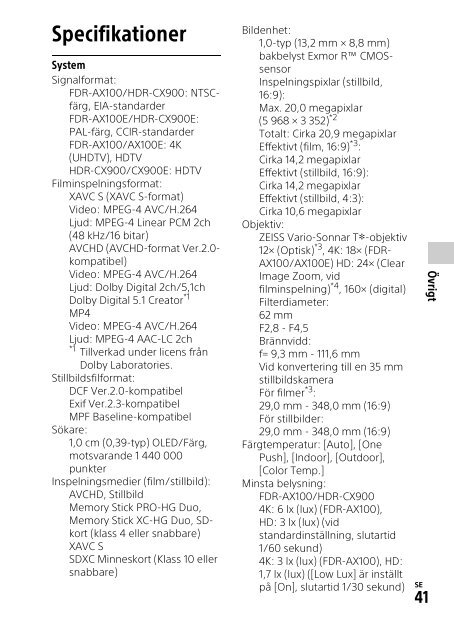 Sony HDR-CX900E - HDR-CX900E Mode d'emploi Su&eacute;dois