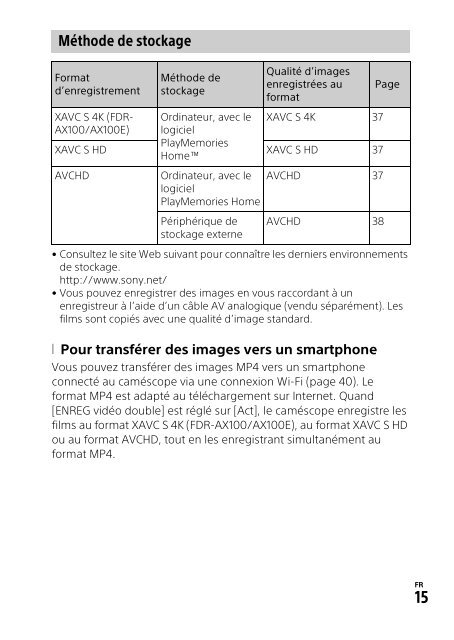 Sony HDR-CX900E - HDR-CX900E Mode d'emploi Fran&ccedil;ais