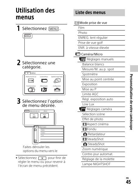 Sony HDR-CX900E - HDR-CX900E Mode d'emploi Fran&ccedil;ais