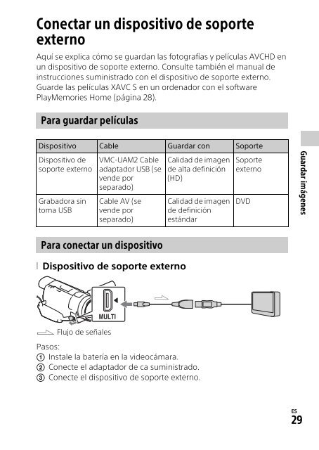 Sony HDR-CX900E - HDR-CX900E Mode d'emploi Espagnol