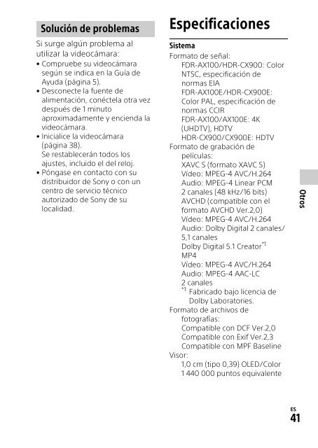 Sony HDR-CX900E - HDR-CX900E Mode d'emploi Espagnol