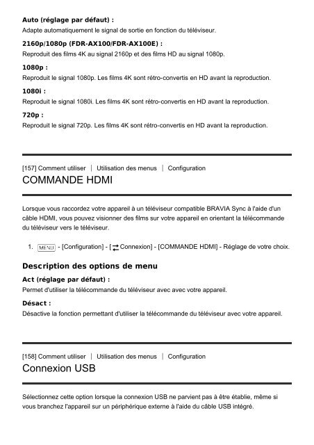 Sony HDR-CX900E - HDR-CX900E Manuel d'aide (version imprimable) Fran&ccedil;ais