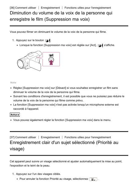 Sony HDR-CX900E - HDR-CX900E Manuel d'aide (version imprimable) Fran&ccedil;ais