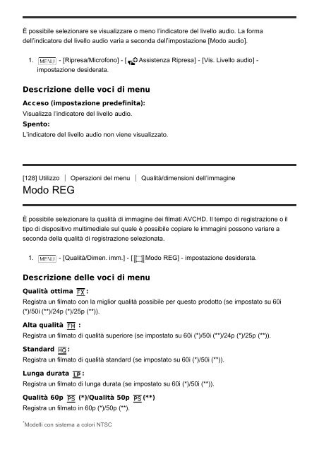 Sony HDR-CX900E - HDR-CX900E Manuel d'aide (version imprimable) Italien