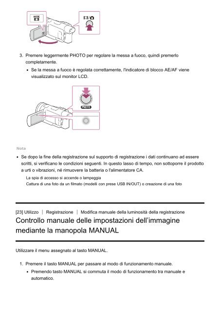 Sony HDR-CX900E - HDR-CX900E Manuel d'aide (version imprimable) Italien