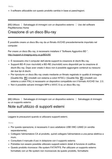 Sony HDR-CX900E - HDR-CX900E Manuel d'aide (version imprimable) Italien