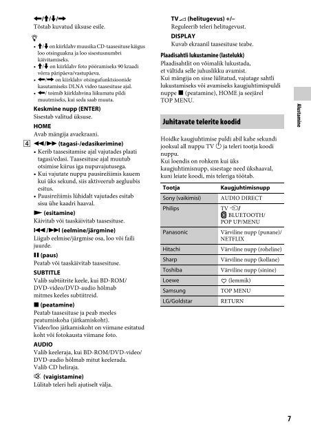 Sony UHP-H1 - UHP-H1 Consignes d&rsquo;utilisation Estonien