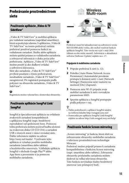 Sony UHP-H1 - UHP-H1 Consignes d&rsquo;utilisation Slovaque