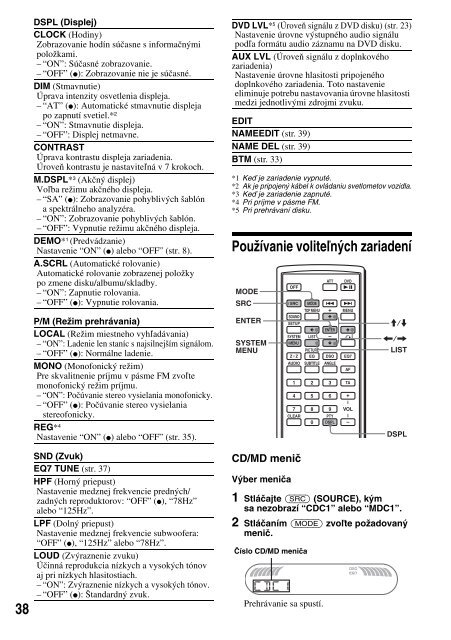 Sony MEX-R1 - MEX-R1 Consignes d&rsquo;utilisation Slovaque