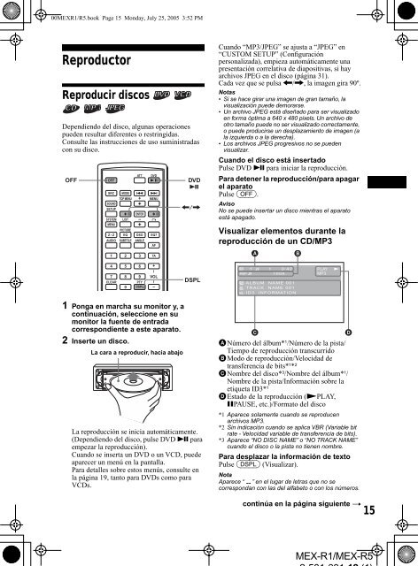 Sony MEX-R1 - MEX-R1 Mode d'emploi Espagnol