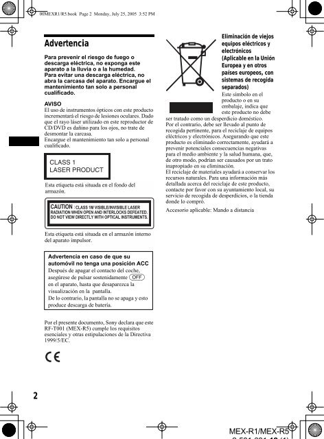 Sony MEX-R1 - MEX-R1 Mode d'emploi Espagnol