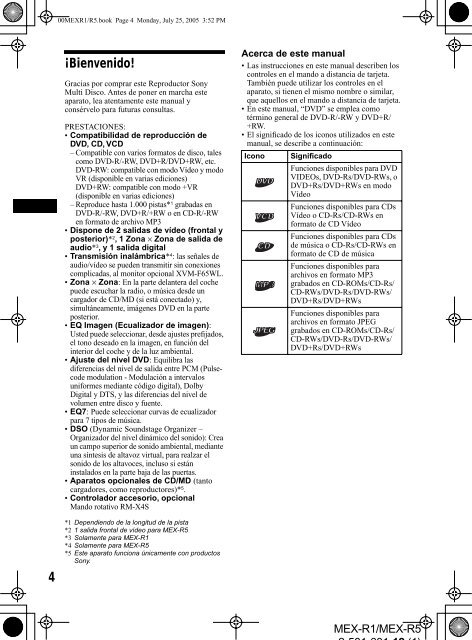 Sony MEX-R1 - MEX-R1 Mode d'emploi Espagnol