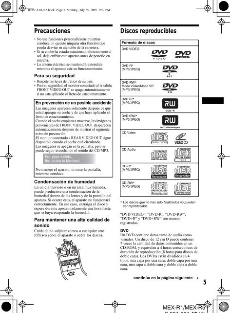 Sony MEX-R1 - MEX-R1 Mode d'emploi Espagnol