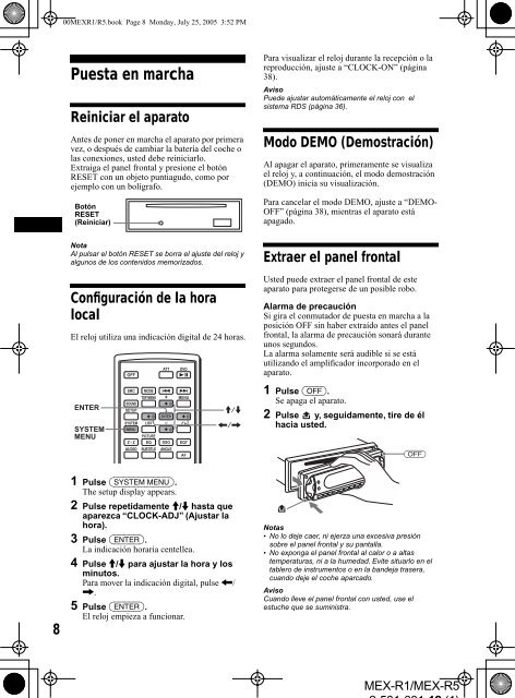 Sony MEX-R1 - MEX-R1 Mode d'emploi Espagnol