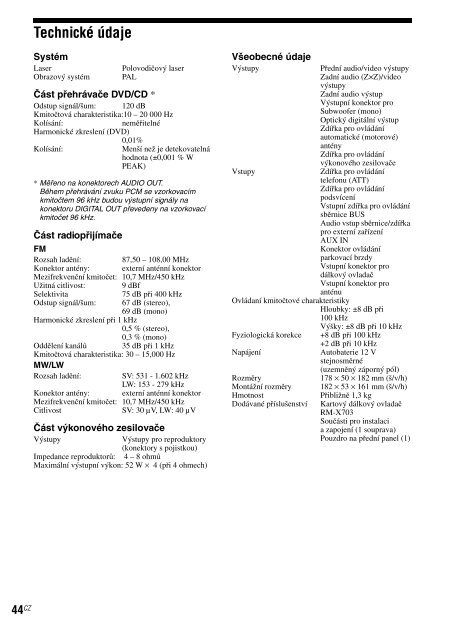 Sony MEX-R1 - MEX-R1 Consignes d&rsquo;utilisation Tch&egrave;que