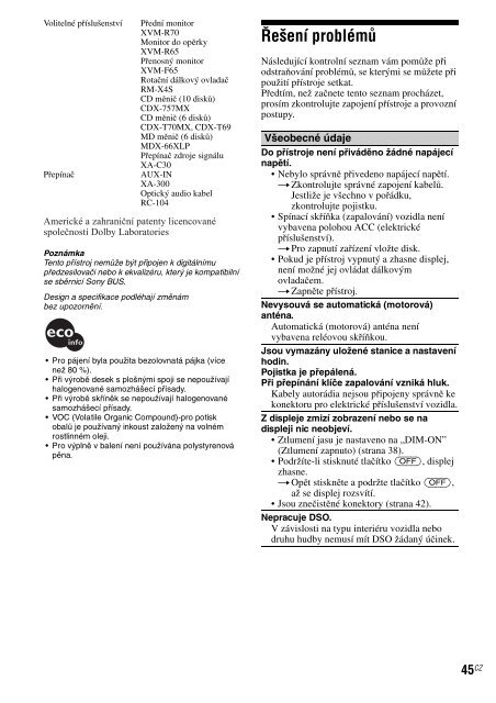 Sony MEX-R1 - MEX-R1 Consignes d&rsquo;utilisation Tch&egrave;que