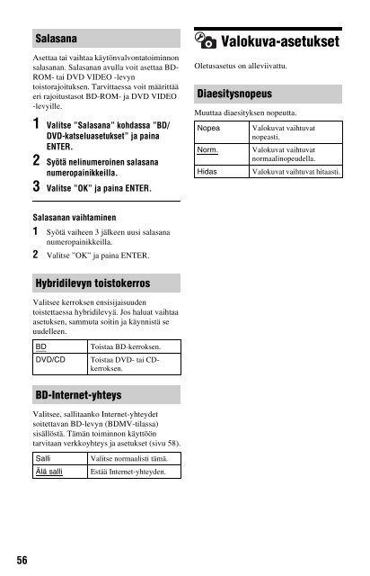 Sony BDP-S560 - BDP-S560 Consignes d&rsquo;utilisation Finlandais