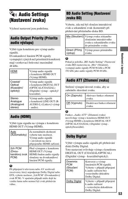 Sony BDP-S560 - BDP-S560 Consignes d&rsquo;utilisation Tch&egrave;que