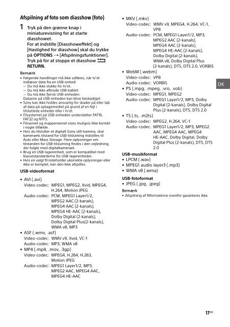 Sony KDL-48WD650 - KDL-48WD650 Mode d'emploi Danois