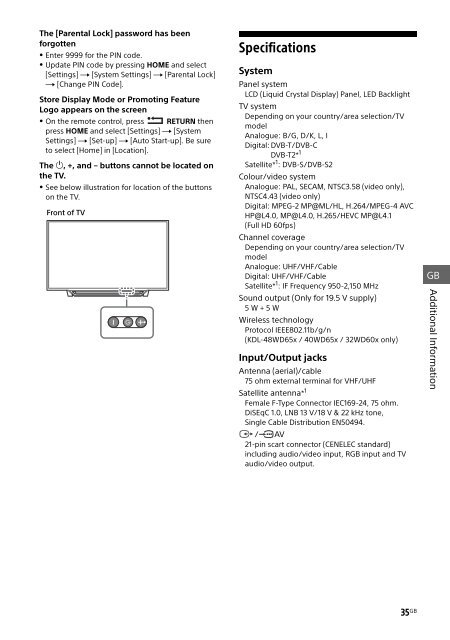 Sony KDL-48WD650 - KDL-48WD650 Mode d'emploi Anglais