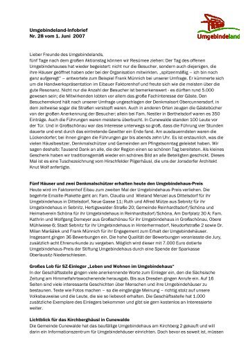 Umgebindeland-Infobrief Nr. 28 vom 1. Juni 2007