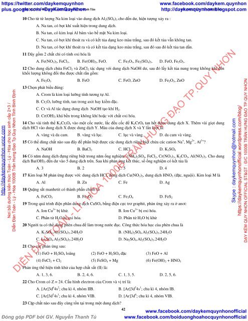 CƠ SỞ LÝ THUYẾT CROM - SẮT - ĐỒNG ( MỘT SỐ ĐỀ TỔNG HỢP ) TT HOA TRÍ (2018)