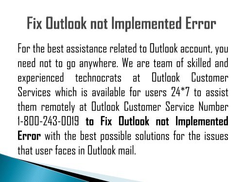 How to Fix Outlook Not Implemented Error? 1-800-243-0019 for help