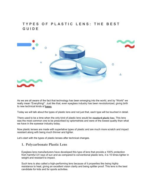 Types Of Plastic Lens