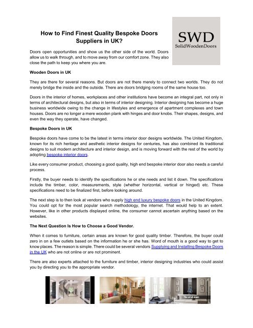 How To Find Finest Quality Bespoke Doors Suppliers In Uk