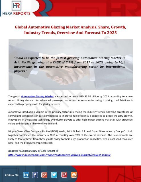 Global Automotive Glazing Market Analysis, Share, Growth, Industry Trends, Overview And Forecast To 2025