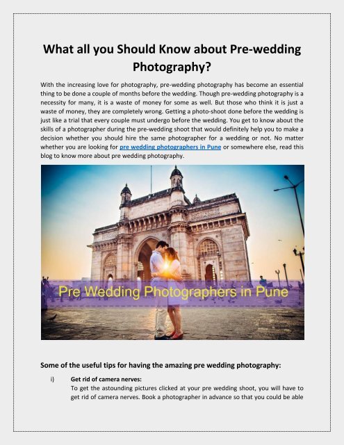 What all You Should Know about Pre-Wedding Photography