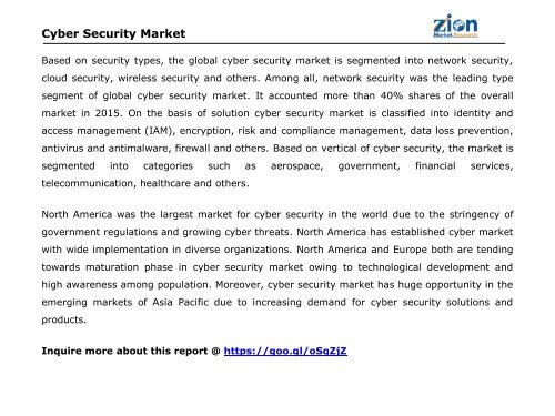 Global Cyber Security Market, 2015 – 2021