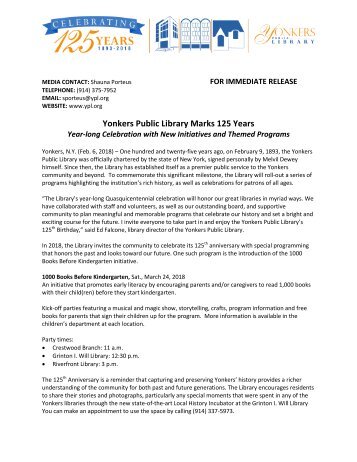 YPL Press Release_125th Anniversary