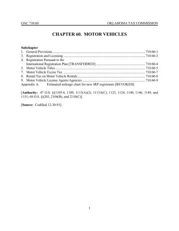 CHAPTER 60. MOTOR VEHICLES - Oklahoma Tax Commission