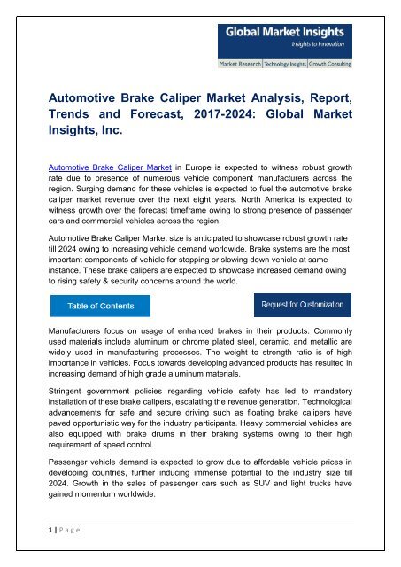 Automotive Brake Caliper Market By Technology, Application, Region – Forecast 2024