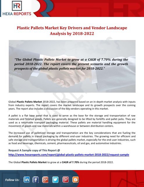 Plastic Pallets Market Key Drivers and Vendor Landscape Analysis by 2018-2022