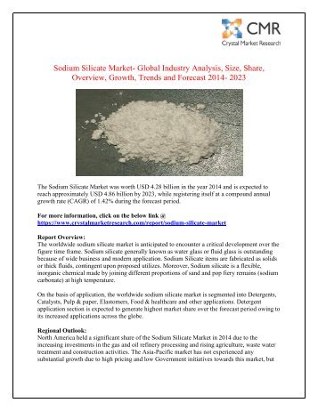 Sodium Silicate Market- Global Trends, Market Share, Industry Size, Growth, Opportunities, and Market Forecast 2023