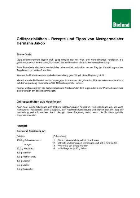 Rezepte und Tipps von Metzgermeister Hermann Jakob - Bioland