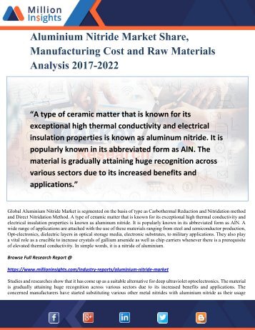 Aluminium Nitride Market Share, Manufacturing Cost and Raw Materials Analysis 2017-2022